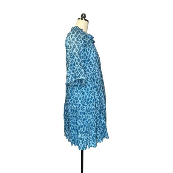 Oliphant Blue Floral Flutter Sleeve Dropped Tiered Mini Dress | L - Picture 3 of 9